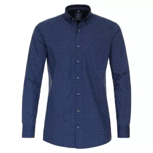 Chemise manche longue marine petit motif blanc rouge de 2XL à 5XL-5XL