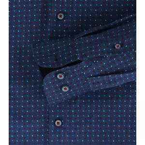 Chemise manche longue marine petit motif blanc rouge de 2XL à 5XL-5XL