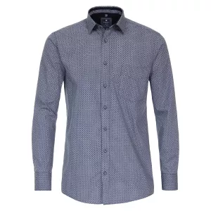 Chemise imprimée Bleu motif blanc et rouge col boutonné