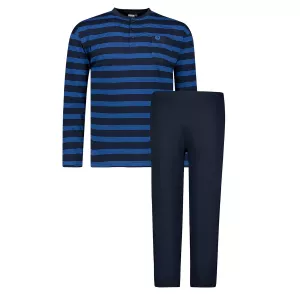Pyjama col boutonné marine ligné bleu