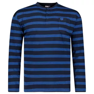 Pyjama col boutonné marine ligné bleu-8XL