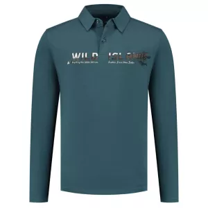 Polo manches longues Wild Islands bleu pétrole
