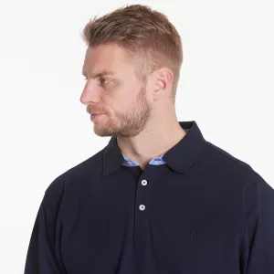 Polo piqué manches longues bleu marine-7XL
