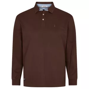 Polo piqué manches longues brun foncé