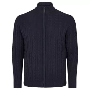 Cardigan zippé torsadé bleu marine col montant
