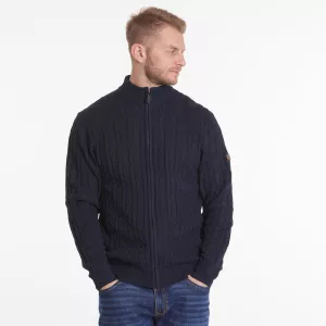 Cardigan zippé torsadé bleu marine col montant-4XL