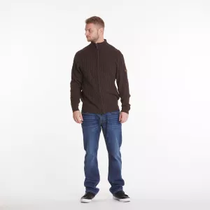 Cardigan zippé torsadé brun foncé col montant-8XL