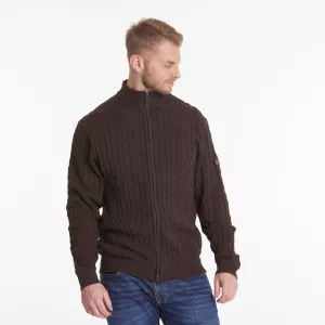 Cardigan zippé torsadé brun foncé col montant-5XL
