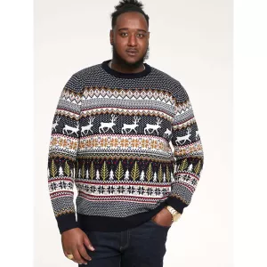 Pull Noël motif rennes bleu marine-3XL
