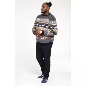 Pull Noël motif rennes bleu marine-2XL