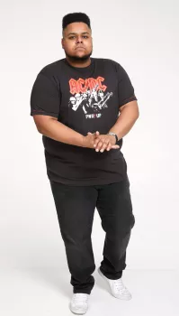 T-shirt noir délavé manche courte 3XL à 8XL - ACDC - PWR UP-4XL