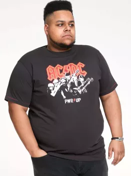 T-shirt noir délavé manche courte 3XL à 8XL - ACDC - PWR UP-7XL