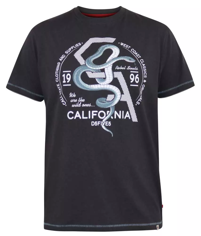 T-shirt noir délavé manche courte 3XL à 10XL - Snake-6XL