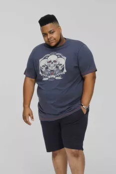 T-shirt bleu ardoise manche courte 4XL et 5XL - Trio Of Skulls-4XL