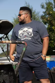 T-shirt bleu ardoise manche courte 4XL et 5XL - Trio Of Skulls-5XL