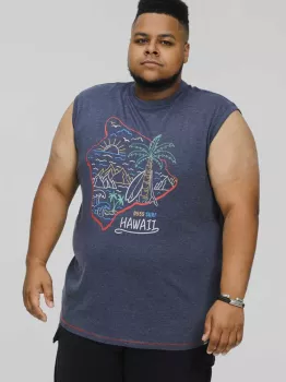 Débardeur D555 Hawaii surf Mélange de bleu Denim-3XL