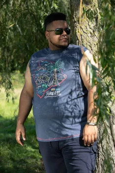 Débardeur D555 Hawaii surf Mélange de bleu Denim-3XL