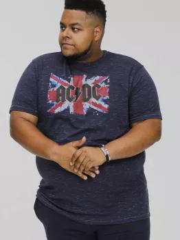 T-shirt AC/DC Mélange de bleu marine imprimé rock-9XL