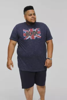 T-shirt AC/DC Mélange de bleu marine imprimé rock-9XL