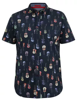 Chemise imprimée guitares bleu marine-5XL
