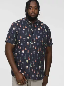 Chemise bleu marine manche courte de 3XL à 6XL - Guitares -5XL