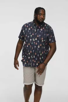 Chemise imprimée guitares bleu marine-5XL