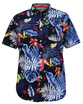 Chemise manches courtes hawaïenne bleu nuit
