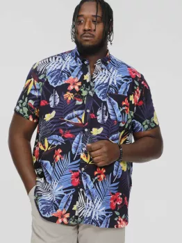 Chemise hawaïenne bleu nuit manche courte de 3XL à 6XL - TOBY-4XL