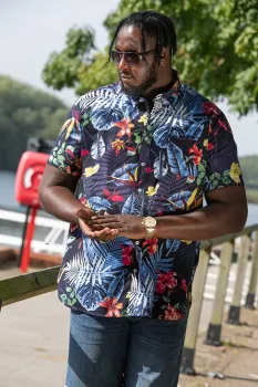 Chemise hawaïenne bleu nuit manche courte de 3XL à 6XL - TOBY-4XL