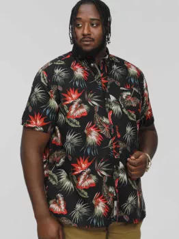 Chemise hawaïenne noire manche courte de 3XL à 8XL - LENNOX-4XL