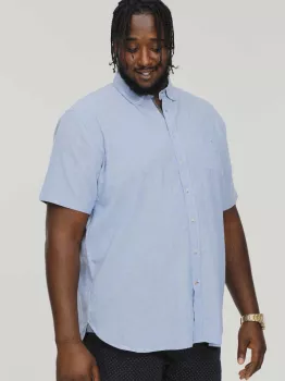 Chemise lin coton bleu clair manche courte de 3XL à 8XL-5XL