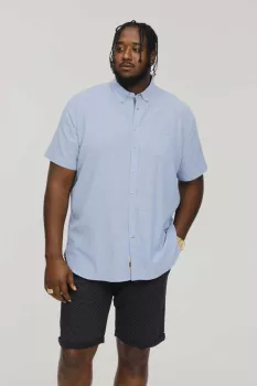 Chemise lin coton bleu clair manche courte de 3XL à 8XL-6XL