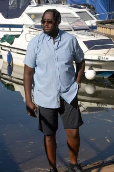 Chemise lin coton bleu clair manche courte de 3XL à 8XL-5XL