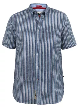 Chemise lin coton lignée bleu manche courte de 3XL à 8XL
