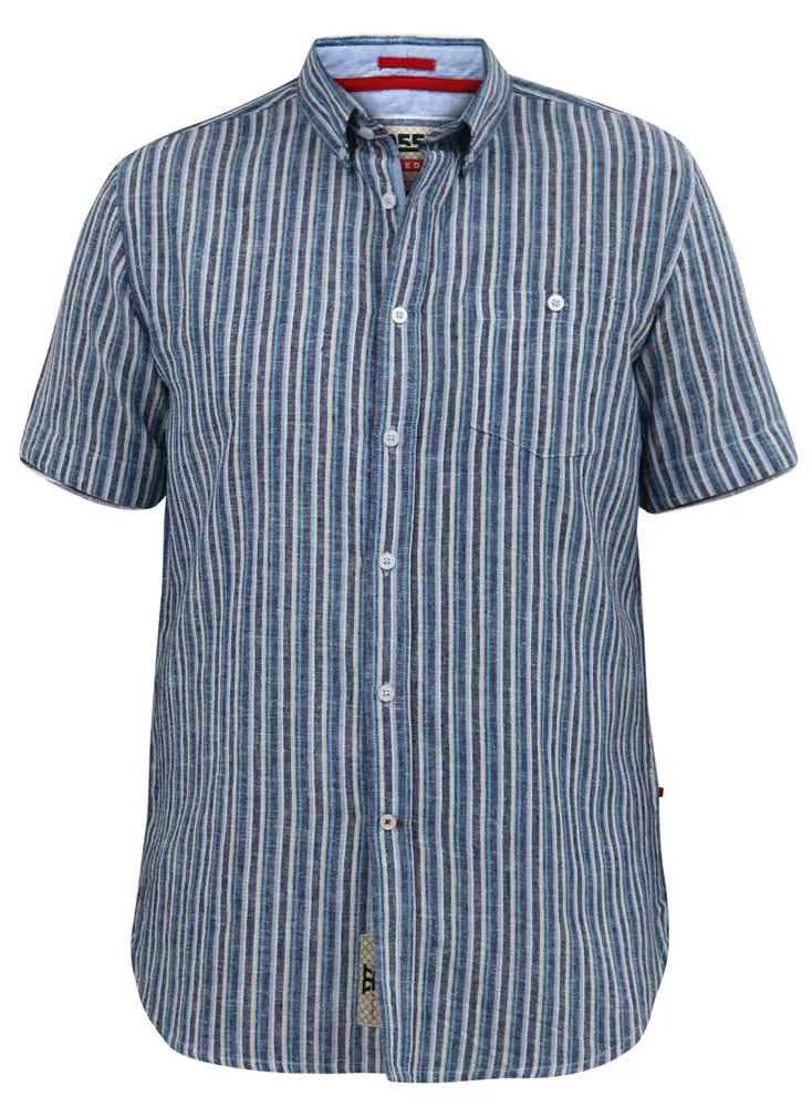 Chemise lin coton lignée bleu manche courte de 3XL à 8XL-5XL