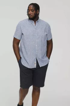 Chemise lin coton lignée bleu manche courte de 3XL à 8XL-6XL