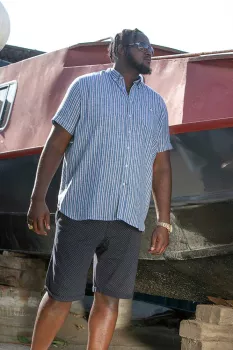 Chemise lin coton lignée bleu manche courte de 3XL à 8XL-6XL