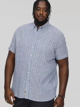 Chemise lin coton lignée bleu manche courte de 3XL à 8XL-6XL