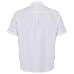 Chemise blanche col mandarin en lin coton-5XL