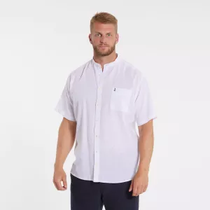 Chemise blanche col mandarin en lin coton-5XL