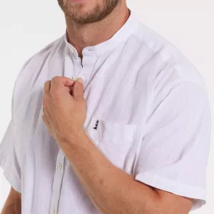 Chemise blanche col mandarin en lin coton-5XL