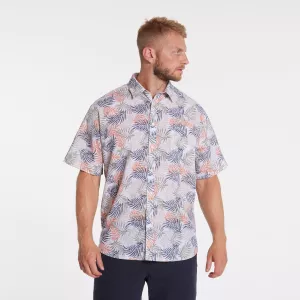 Chemise Beige clair motif florale en lin coton-4XL