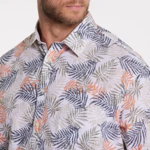 Chemise Beige clair motif florale en lin coton-4XL
