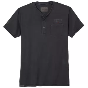 T-shirt manche courte col henley noir de 3XL à 8XL - Vintage denim