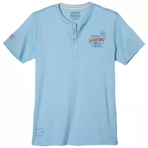 T-shirt manche courte col henley bleu glacé 3XL - Long Beach Surfing
