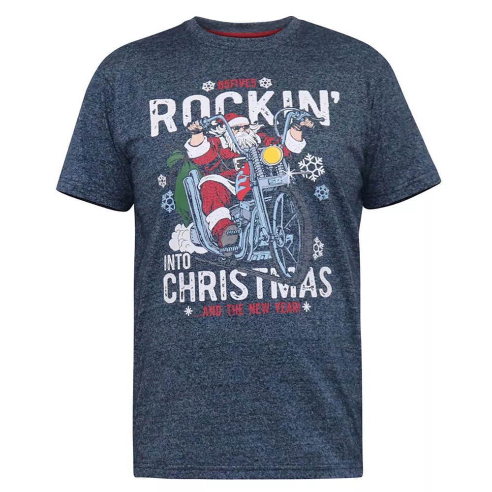 T-shirt Mélange de bleu marine Noël manche courte 3XL à  6XL - Rocking Santa-5XL