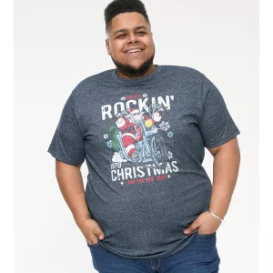 T-shirt Mélange de bleu marine Noël manche courte 3XL à  6XL - Rocking Santa-3XL