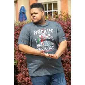 T-shirt Mélange de bleu marine Noël manche courte 3XL à  6XL - Rocking Santa-3XL