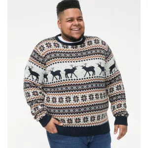 Pull Noël rennes nordique blanc-cassé-4XL