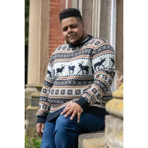 Pull Noël rennes nordique blanc-cassé-4XL